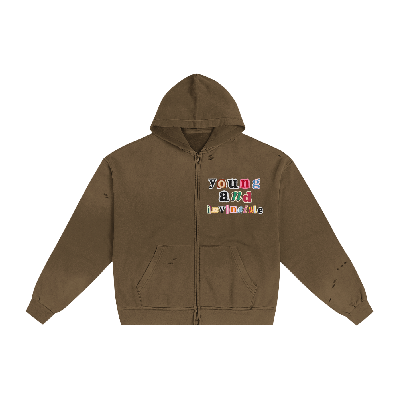 Abandoned Art Hand-Frayed Sunfade Zip Hoodie