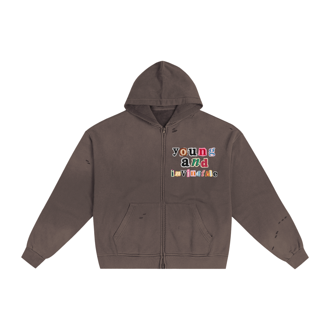 Abandoned Art Hand-Frayed Sunfade Zip Hoodie