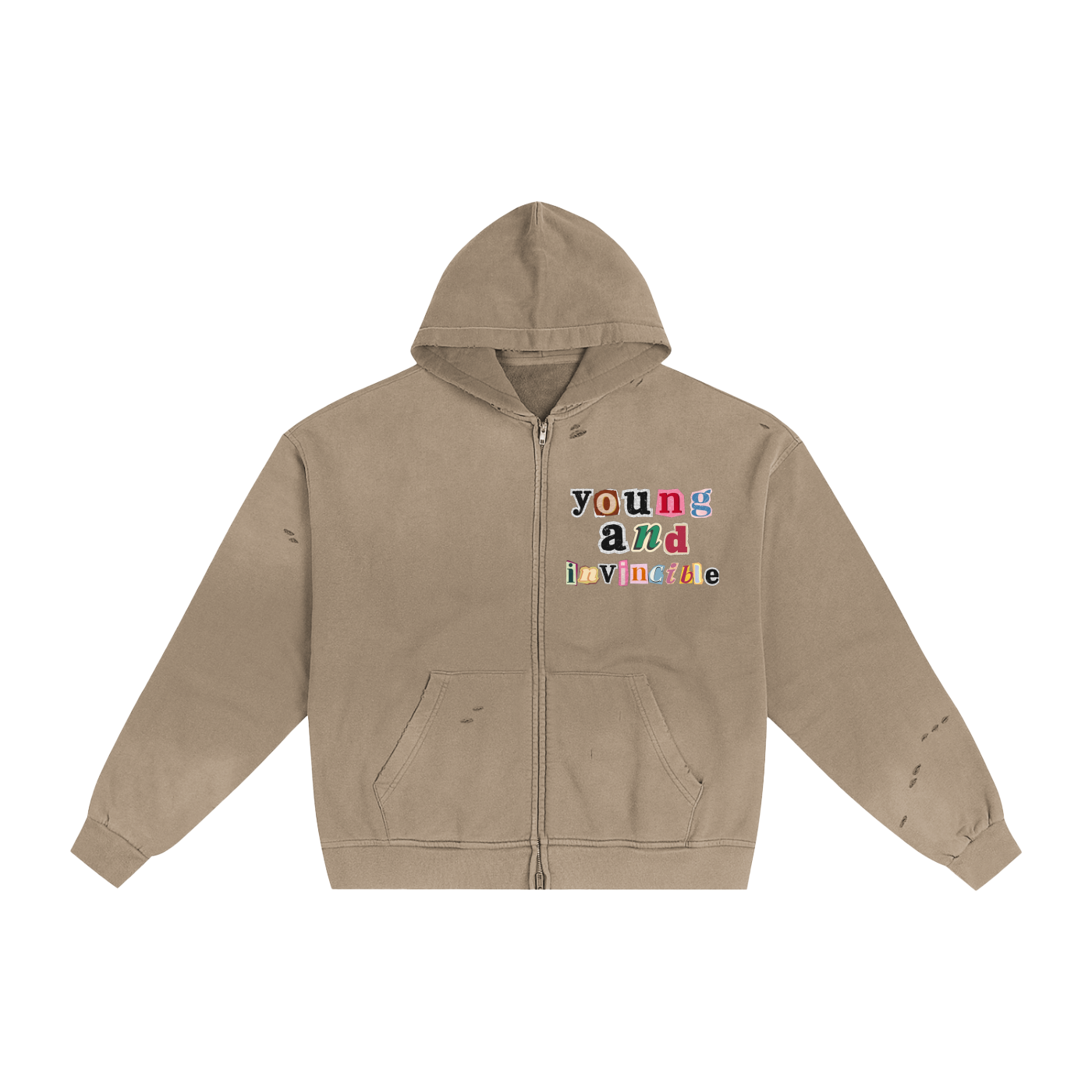 Abandoned Art Hand-Frayed Sunfade Zip Hoodie
