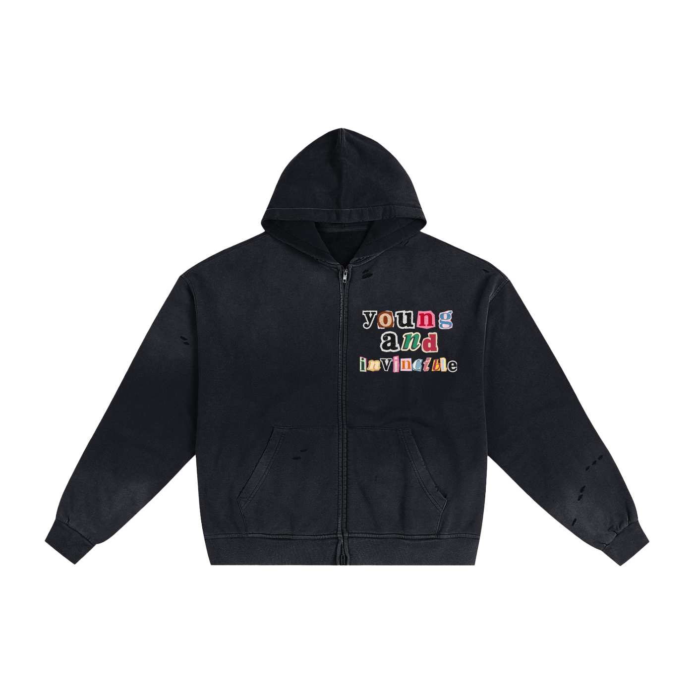 Abandoned Art Hand-Frayed Sunfade Zip Hoodie